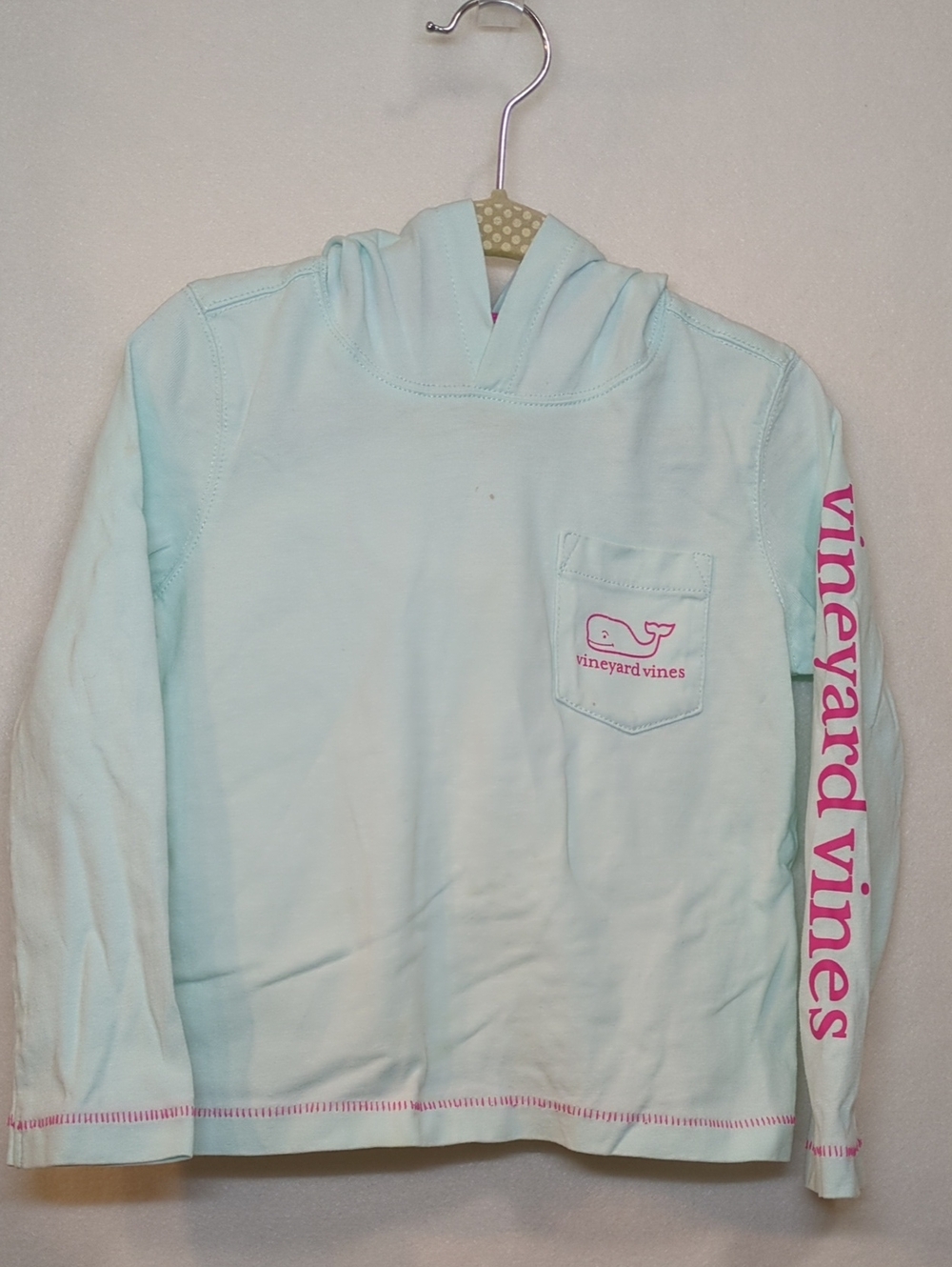 Vineyard Vines Mint Hooded Tee with Pink Logo Sleeve